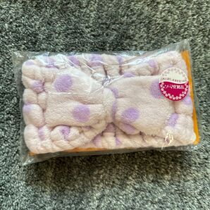 未使用品 ヘアバンド リボン 水玉 ピンク 吸水 ターバン