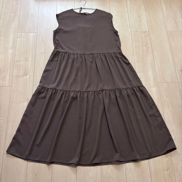 【田中里奈】【mysa closet】ノースリーブワンピース ブラウン ロングワンピース ティアードワンピース