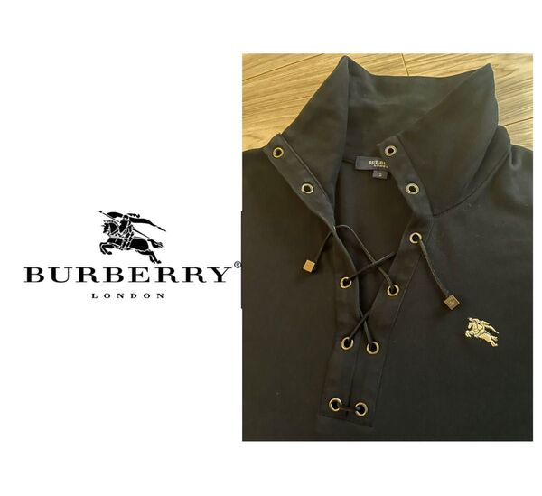 お値下げしました BurberryLondon バーバリー ジャージーポロシャツ 訳あり 紐留めアクセサリー付き レア