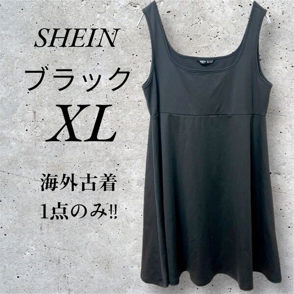 SHEIN ブラックノースリーブワンピース XL タンクトップ ワンピース 黒 ブラック ストレッチ