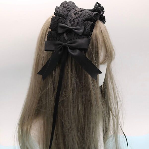 「数量限定再入荷なし」ロリータ カチューシャ ゴスロリ メイド レース リボン 地雷系 コスプレ 黒 ヘッドドレス 髪飾り