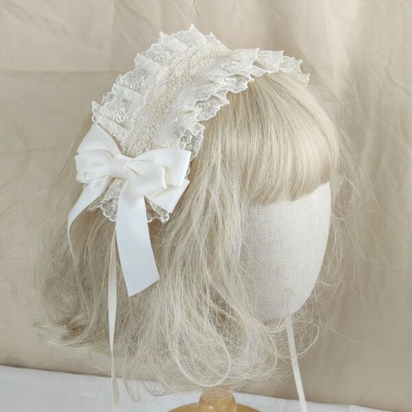 カチューシャ ゴスロリ メイド レース ロリータ リボン ベージュ ヘアバンド ヘッドドレス コスプレ 姫系 ヘアアクセサリー