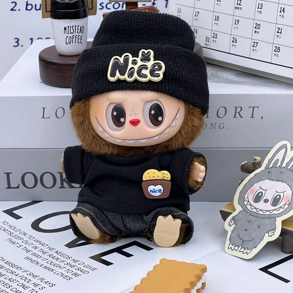 LABUBU (17㎝) ぬいぐるみ用 ニット帽 Tシャツ コスチューム 服 3点セット