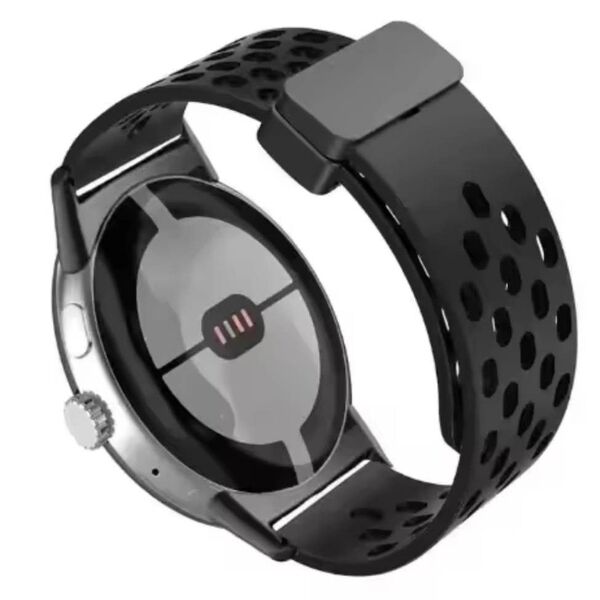 スマートウォッチ腕時計交換用磁気ストラップシリコンラバーベルト22㎜用(ブラック)