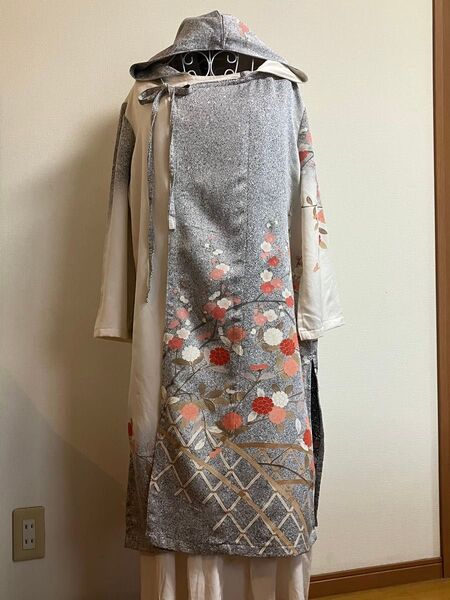 古着着物リメイク ハンドメイド リメイク 着物 正絹 コート パーカー