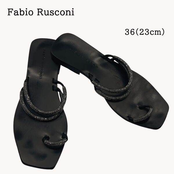【人気】FabioRusconi ファビオルスコーニ フラット サンダル ラインストーン ブラック 黒