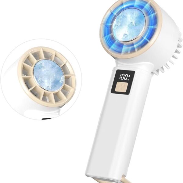 ハンディファン 2025強力冷却 USB充電式小型手持ち携帯扇風機 冷却プレート 大容量バッテリー デジタルディスプレイ