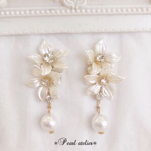 綺麗め♪ホワイトパールダブルフラワー×bigパールピアス ヘザー スナイデル 結婚式 ウェディング 前撮り