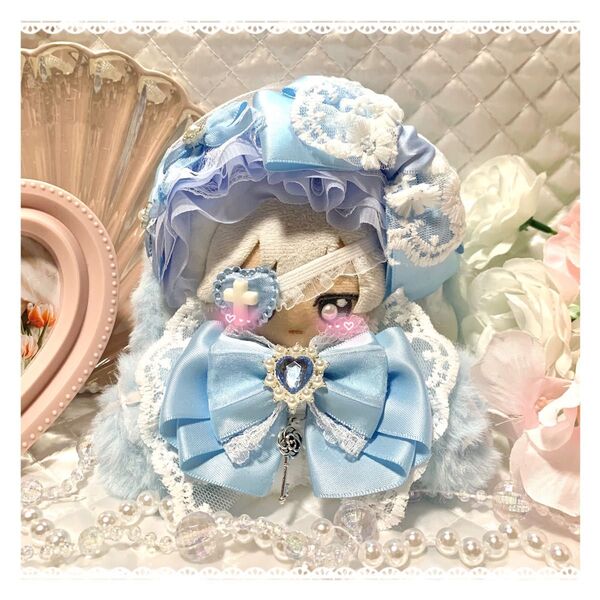 ★おすわりぬい服 ぬい服 ちびぐるみ 11cm 水色 中世貴族ドレス風うさちゃん★