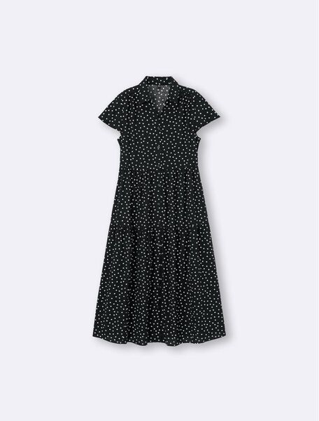 GU ティアードワンピース ドット柄 水玉 ブラック S