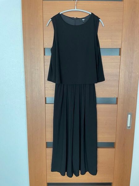 ユニクロ UNIQLO クルーネックオールインワン 291-193015 ノースリーブ コンビネゾン ブラック セットアップ 美品