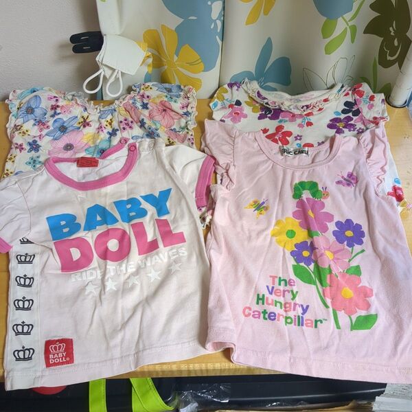 Tシャツ ベビー服 半袖 女の子 ベビードール 80 100 ハラペコアオムシ 花柄