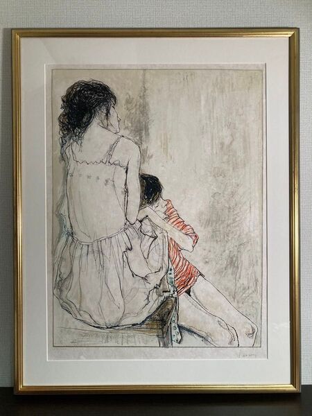 【真作保証】ジャン・ジャンセン「母と子」リトグラフ 直筆サイン 版画 絵画 額装