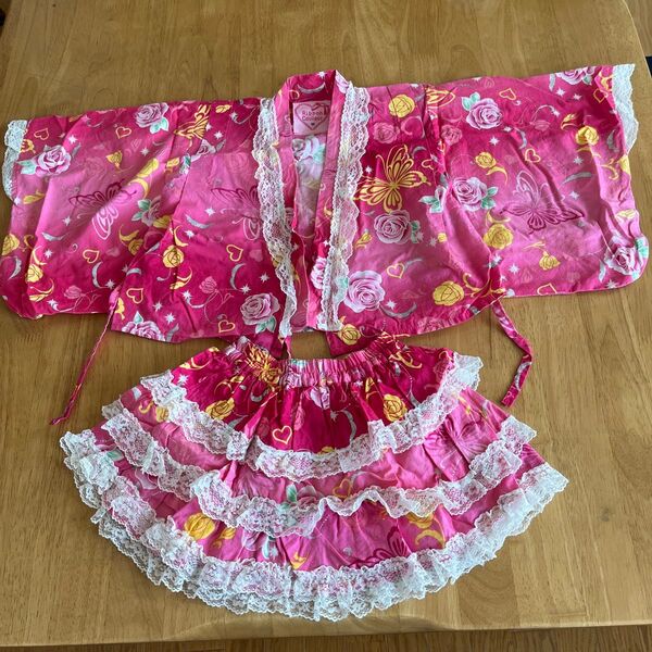 リボンキャロル 浴衣ドレスとスカートのセット ピンク 90-100cm