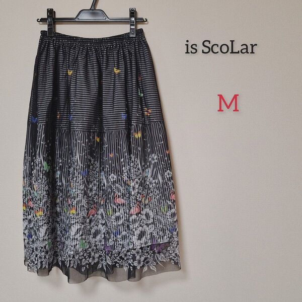 is Scolar 【イズスカラー】チュールスカート ロング 花柄 蝶柄 フラミンゴ柄 Mサイズ