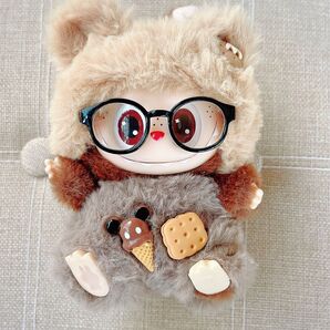 LABUBU 洋服 3点セット メガネ 帽子 サロペット もこもこ ラブブ 人形用 可愛い 新品 未使用