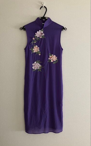ヴィヴィアンタム vivienne tam パワーネットワンピース 花柄刺繍 紫 ノースリーブ