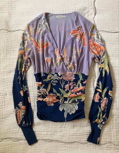 ヴィヴィアンタム vivienne tam パワーネットトップス カシュクール 青紫ネイビー 長袖 花と蝶