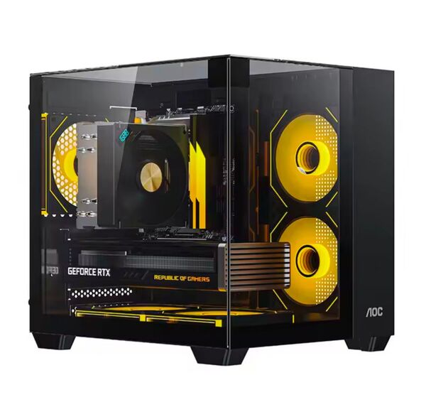 【新品】AOC CG389 (YEAH MAGIC CUBE) 三面ピラーレスPCケース BLACK ファン5個セット