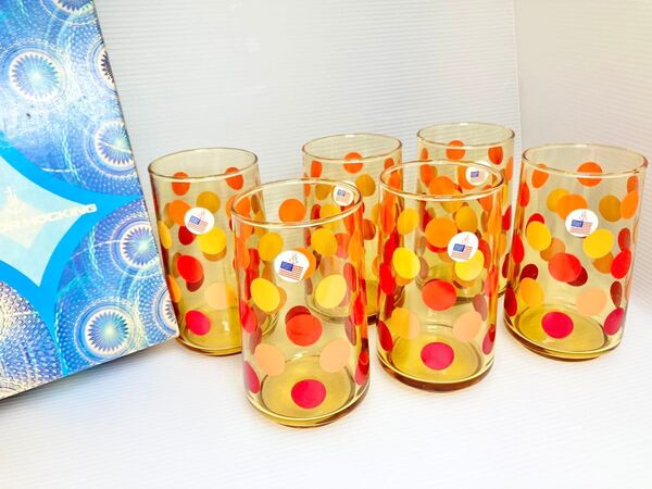 アンカーホッキング ポルカドット柄 タンブラー6個セット.未使用.箱有/昭和レトロビンテージレトロポップ グラス 水玉ガラスコップ