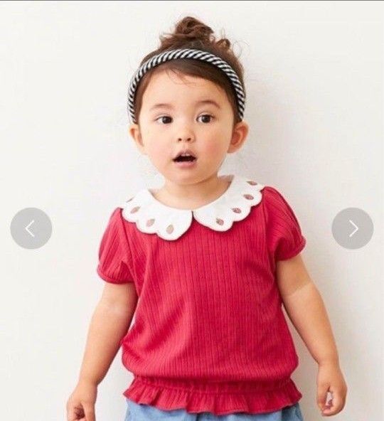 新品タグ付き プティマイン いちご襟半袖Tシャツ 90cm ピンク