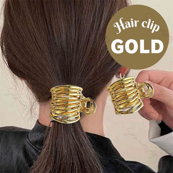 ヘアアクセサリー ヘアクリップ バンス バレッタ メタリック ゴールド 小さめ