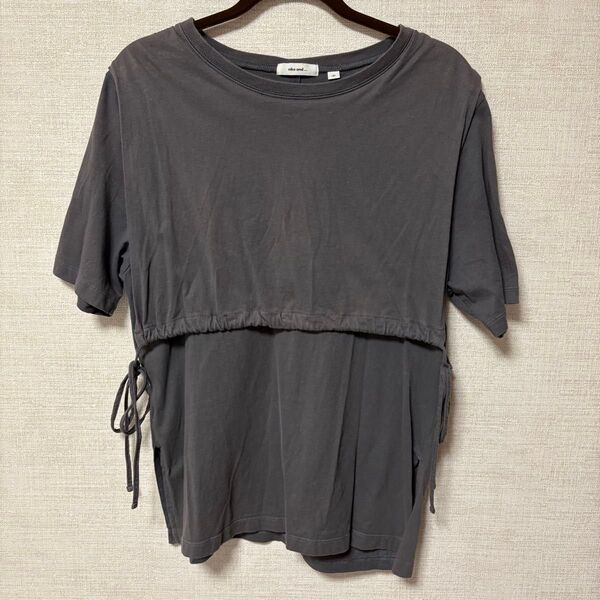 【niko and...】ニコアンド サイドリボン ケープ Tシャツ トップス ドロー付き Mサイズ グレー