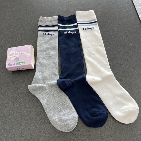 【新品☆19-24㎝】女の子用 ハイソックス 靴下 3足セット 通学用 ① スクールハイソックス 女子ハイソックス
