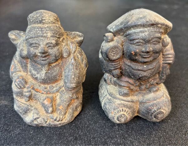 真鍮製 大黒天 恵比寿 仏像 年代不明 置物 縁起物 七福神 大黒様 古美術 時代 年代物