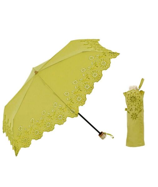 新品 because 折り畳み 日傘 カットワークレース 日傘 スカラップレース イエロー グリーン 系 ビコーズ