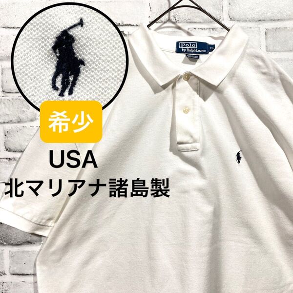 1588 Polo Ralph Lauren ラルフローレン ポロシャツ XL 白 ポニー ワンポイント USA マリアナ諸島製