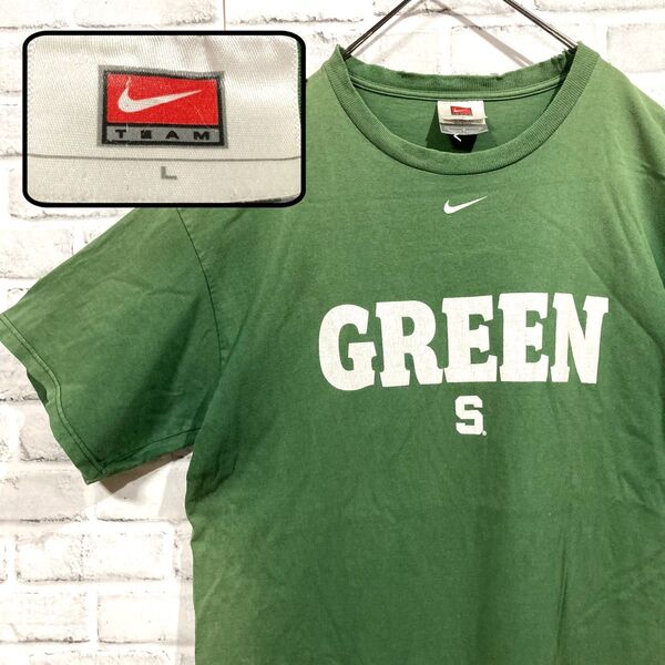 1646 NIKE ナイキ 90s ヴィンテージ Tシャツ 鬼フェード グリーン スウッシュロゴ