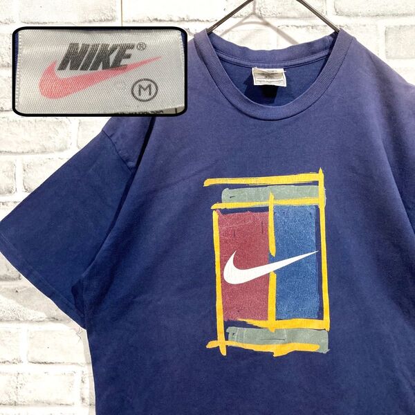 1647 NIKE ナイキ 90s Tシャツ フェード 古着 ビッグシルエット ネイビー