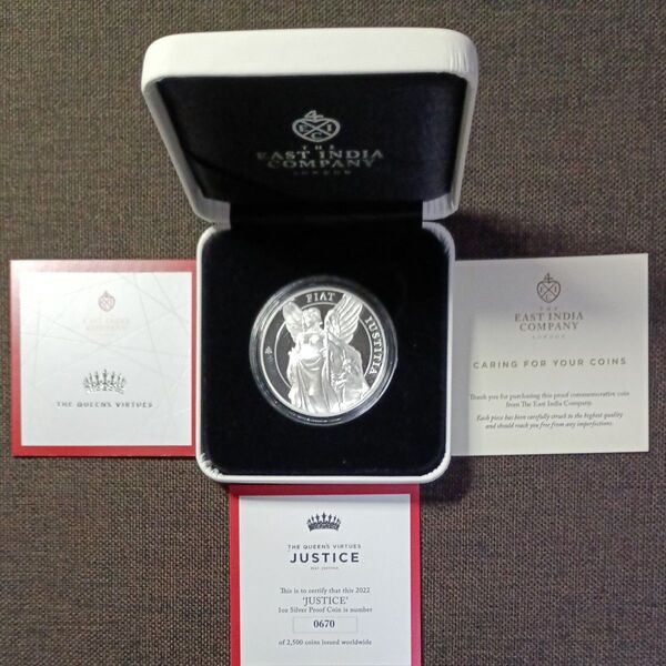 2022 St. Helena Queens Virtues Justice 1oz Silver Proof Coin