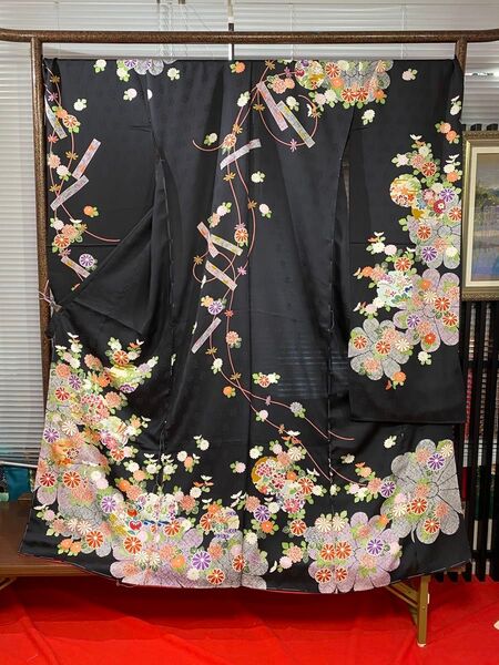 正絹 振袖 未仕立て 仮絵羽 駒刺繍 金駒 仮縫い 絵羽