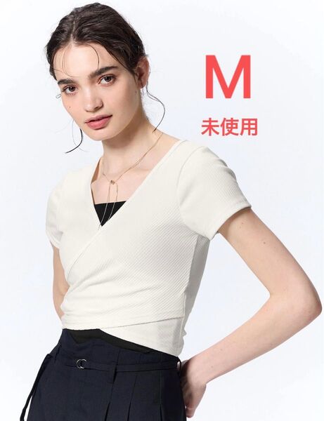 未使用 ジーユー gu カシュクールT トップス 半袖Tシャツ Tシャツ クロップドT カットソー M ホワイト