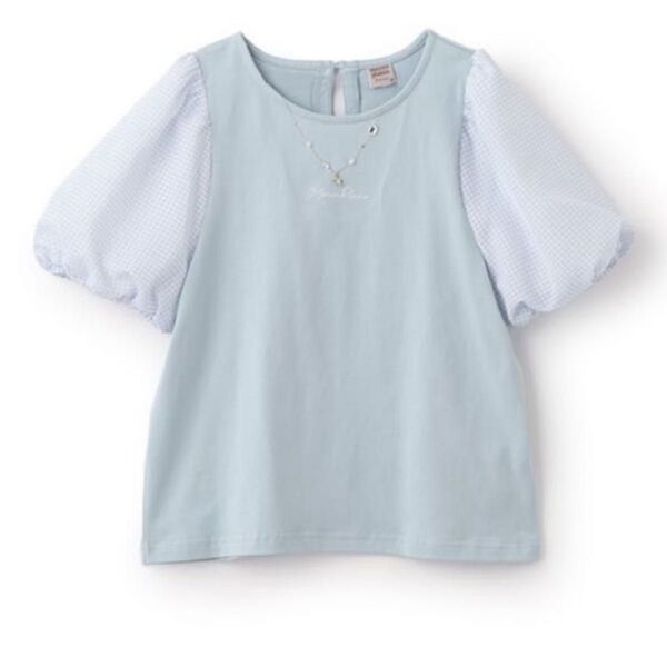 メゾピアノジュニア チェックぽわん袖ネックレスTシャツ 160