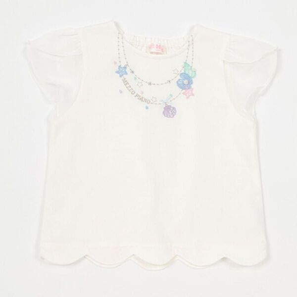 メゾピアノ シェルネックレス刺しゅう 裾スカラップTシャツ 110