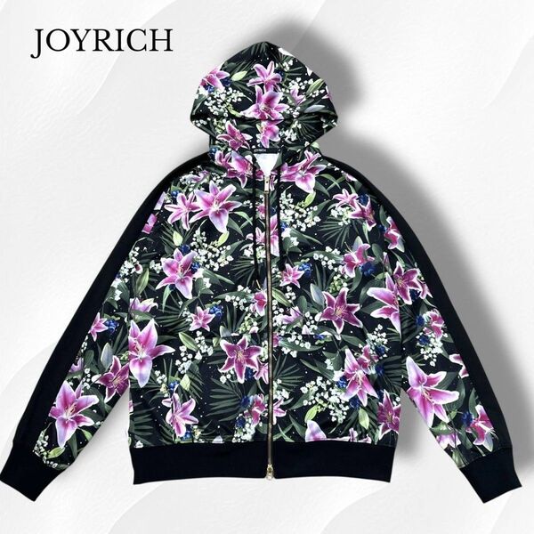 JOYRICH ジョイリッチ パーカー フーディ 花柄 フラワー お兄系 ジップアップ 総柄 L 長袖 黒