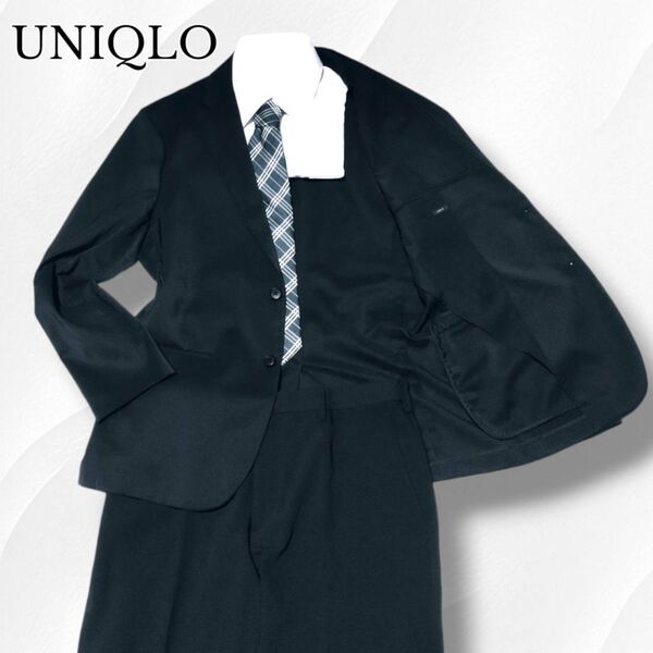 近年モデル UNIQLO ユニクロ 感動スーツ セットアップ ネイビー SLIM FIT 黒 感動ジャケット 感動パンツ