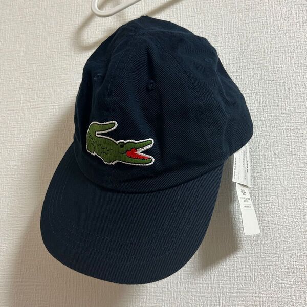 ラコステ LACOSTE 新品 刺繍 ビッグワニ ビッグロゴ デカワニ キャップ 紺色 帽子 cap ネイビー 58cm ゴルフ