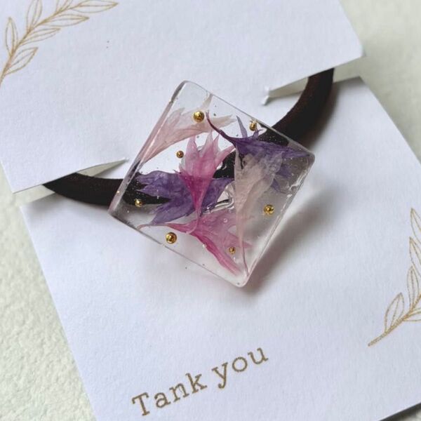 no.88 ピンク系矢車草のヘアゴム ハンドメイド レジン