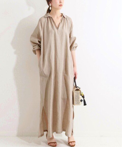IENA LA BOUCLE イエナ ラブークル 麻ローン オーバーワンピース ベージュ シャツワンピース ノーブル