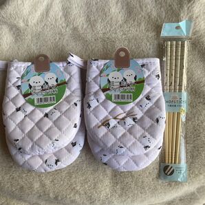 シマエナガ柄 ミニミトン2個と箸2膳セット