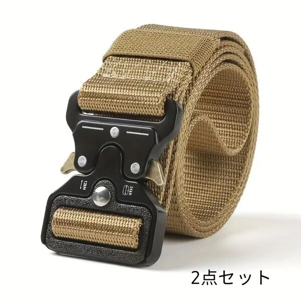 黄土色 2本セット サバゲータクティカルベルト 作業着 サバゲー ベルト ワンタッチ シンプル