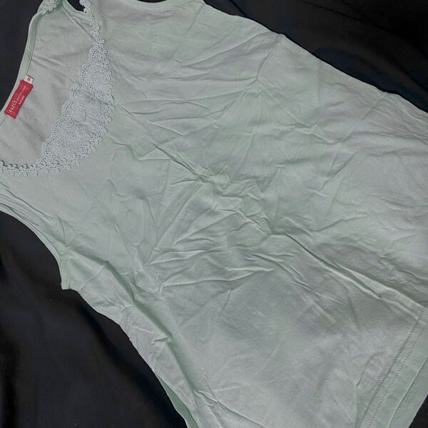 earth music&ecology カットソー トップス Tシャツ ノースリーブ レース ライトグリーン 美品