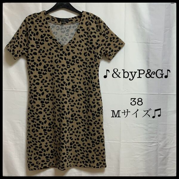 & by P&G ピンキー&ダイアン ヒョウ柄 レオパード 半袖 厚手生地 M ひざ丈 総柄 ワンピース