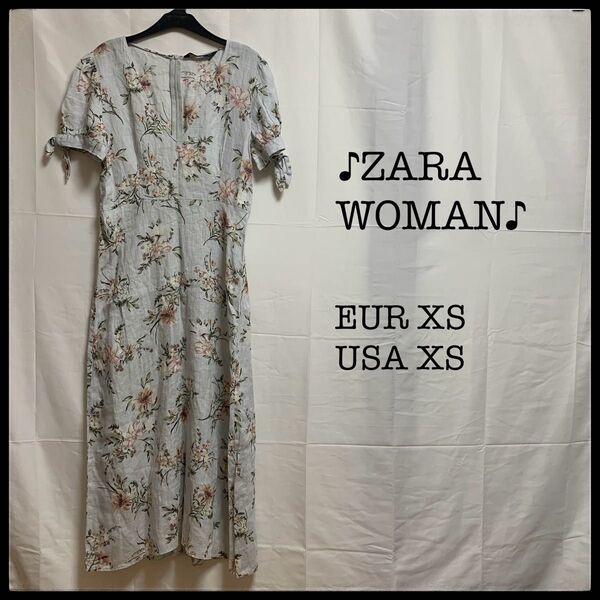 ZARA WOMAN フローラル 花柄 ボタニカル ワンピース リボン ロング 半袖 ロング丈 ロング 総柄 夏 春夏