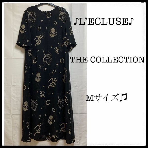 L'ECLUSE ワンピース 総レース シアー シースルー 花柄 透け感 M ロング丈 マキシ丈 ブラック 半袖 メッシュ