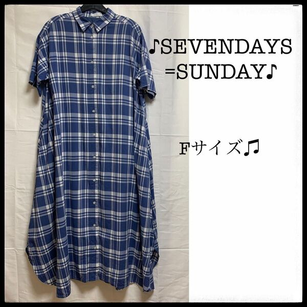 SEVENDAYS=SUNDAY チェック柄 半袖 ワンピース マタニティ F シャツワンピース ネイビー ブルー系